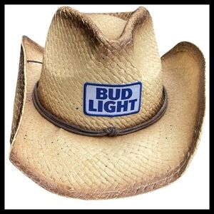Bud Light Natural Tan Straw Brown Leather Accent Cowboy Hat